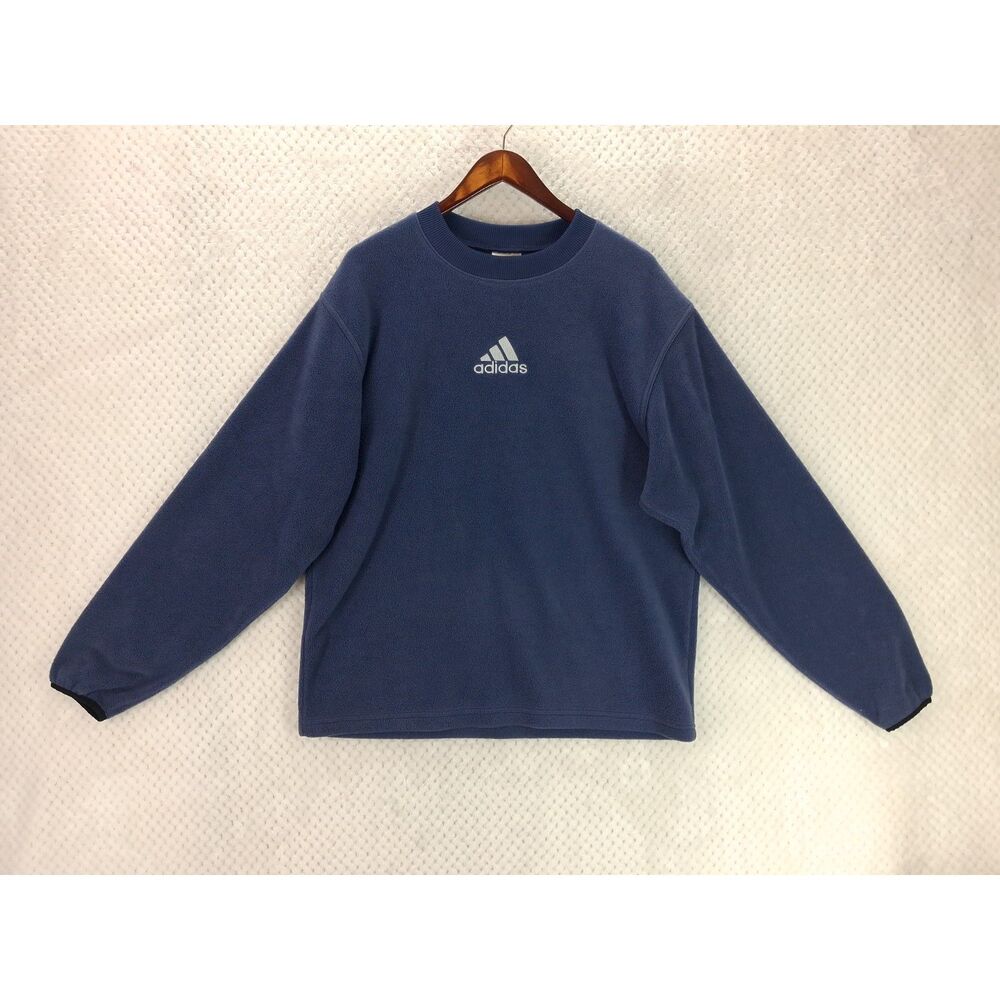 Adidas Y2K Men's Small Navy Blue Fleece Center Logo Crewneck Sweatshirt